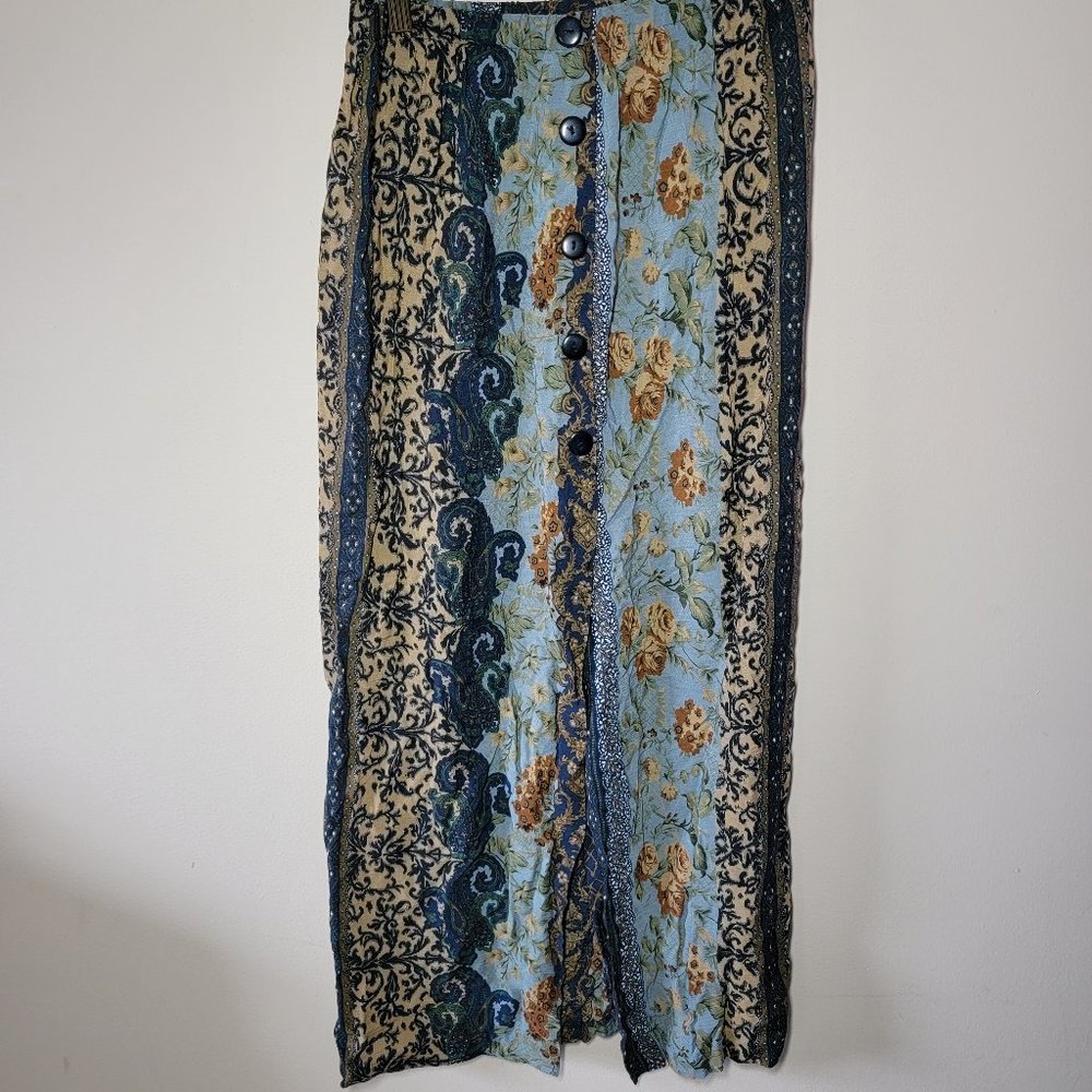 Vintage Floral Flowy Button Down Long Skirt Size Medium